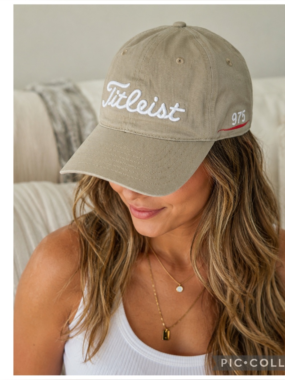 Titleist Tan Khaki Golf Hat 975 Script Logo Adjustable Classic Dad Cap Neutral